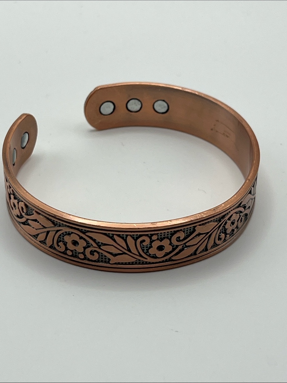 Copper Floral Engraved Magnetic Cuff Bracelet